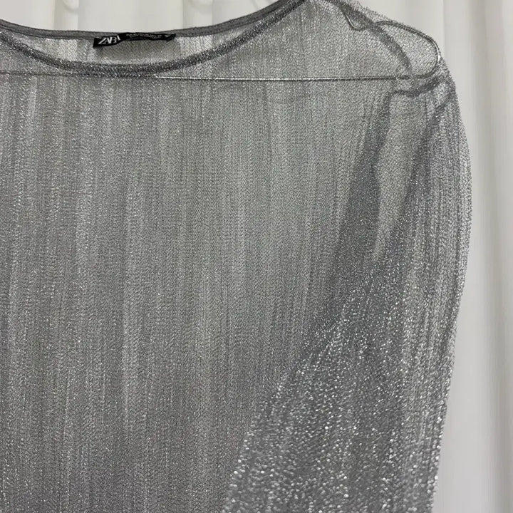 [BUNJANG] Zara Silver See-through Long Sleeve Top / Zara 자라 실버 시스루 긴팔티