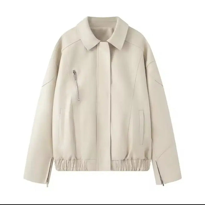 [BUNJANG] Leather Jacket Ivory S Size / 가죽레더자켓 아이보리 점퍼