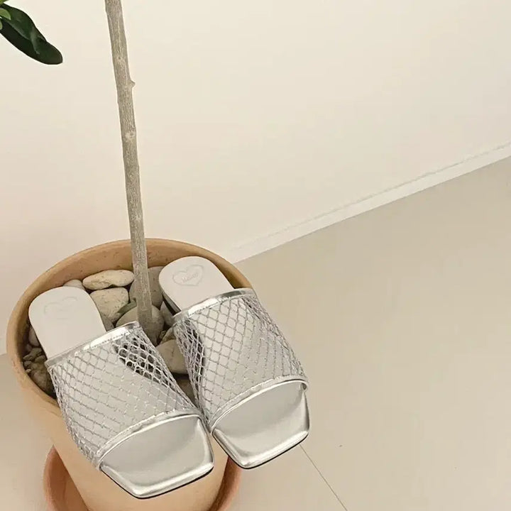 [BUNJANG] Silver Mesh Slippers 5040 / (25,30,35,40,45,50)실버 망사 슬리퍼 5040