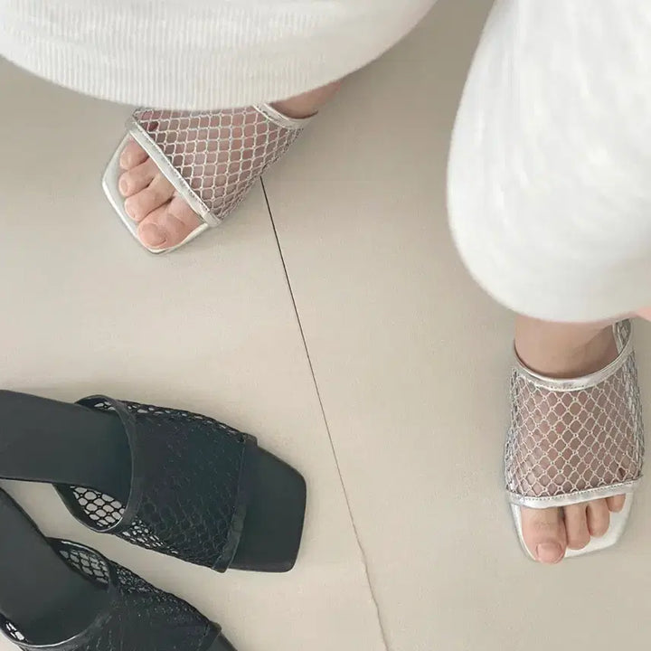 [BUNJANG] Silver Mesh Slippers 5040 / (25,30,35,40,45,50)실버 망사 슬리퍼 5040