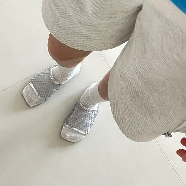 [BUNJANG] Silver Mesh Slippers 5040 / (25,30,35,40,45,50)실버 망사 슬리퍼 5040