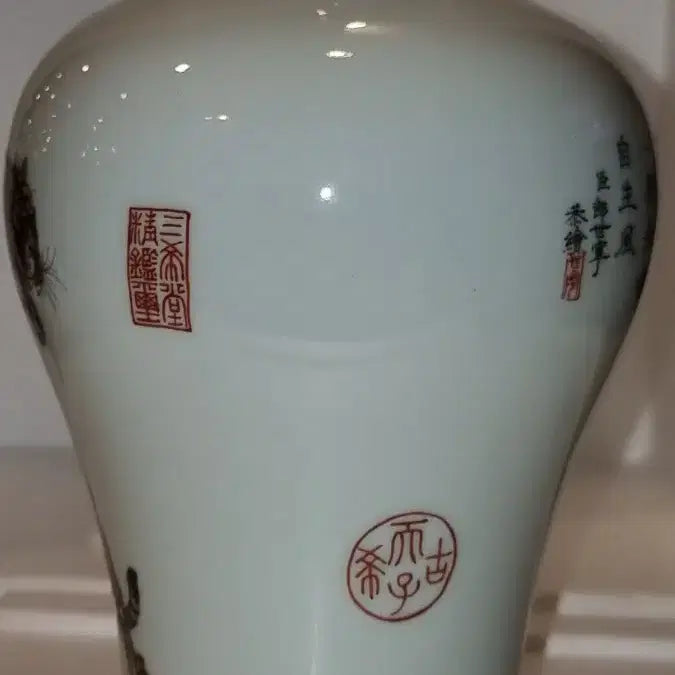 [BUNJANG] Qianlong Celadon Porcelain Tiger Vase / 건륭어제 랑세녕 호문 묘금 소매병 높21 지13 중국도자기 고도자 골통품