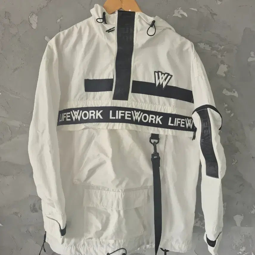 [BUNJANG] Life Work White Anorak Windbreaker M / 라이프워크 화이트 아노락 바람막이 M