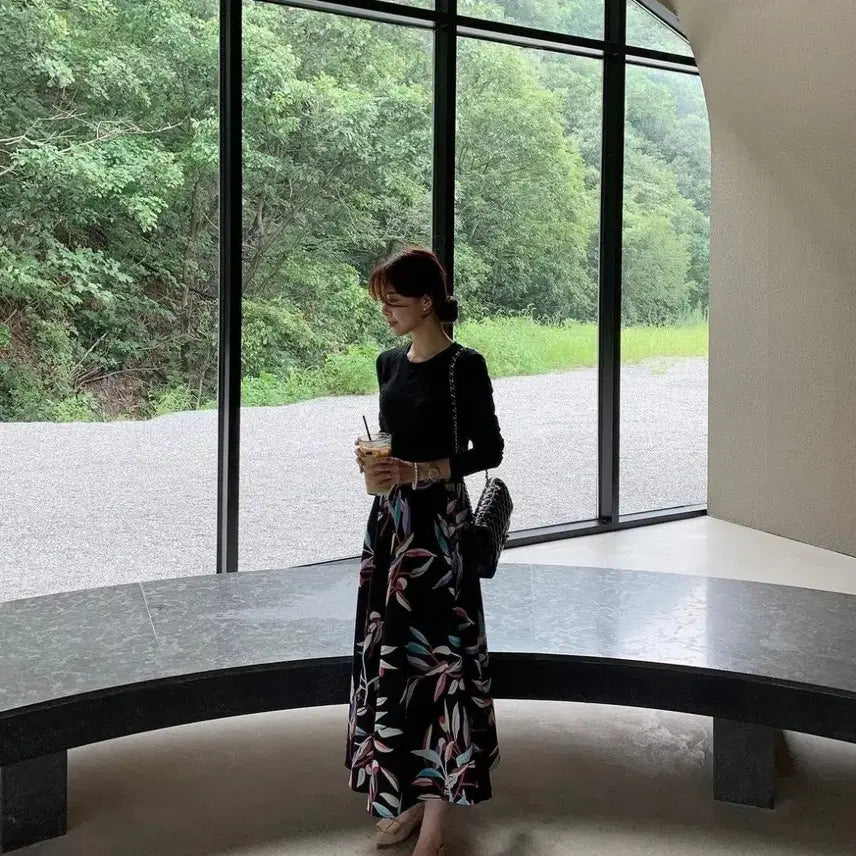 [BUNJANG] Vicinni Leaf Pattern Long Skirt / 바이씨니 제작리프스커트