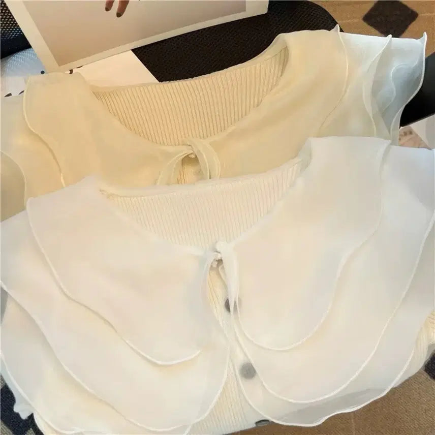 [BUNJANG] White Frill Collar Knit Cardigan / 화이트 프릴 카라 니트 가디건