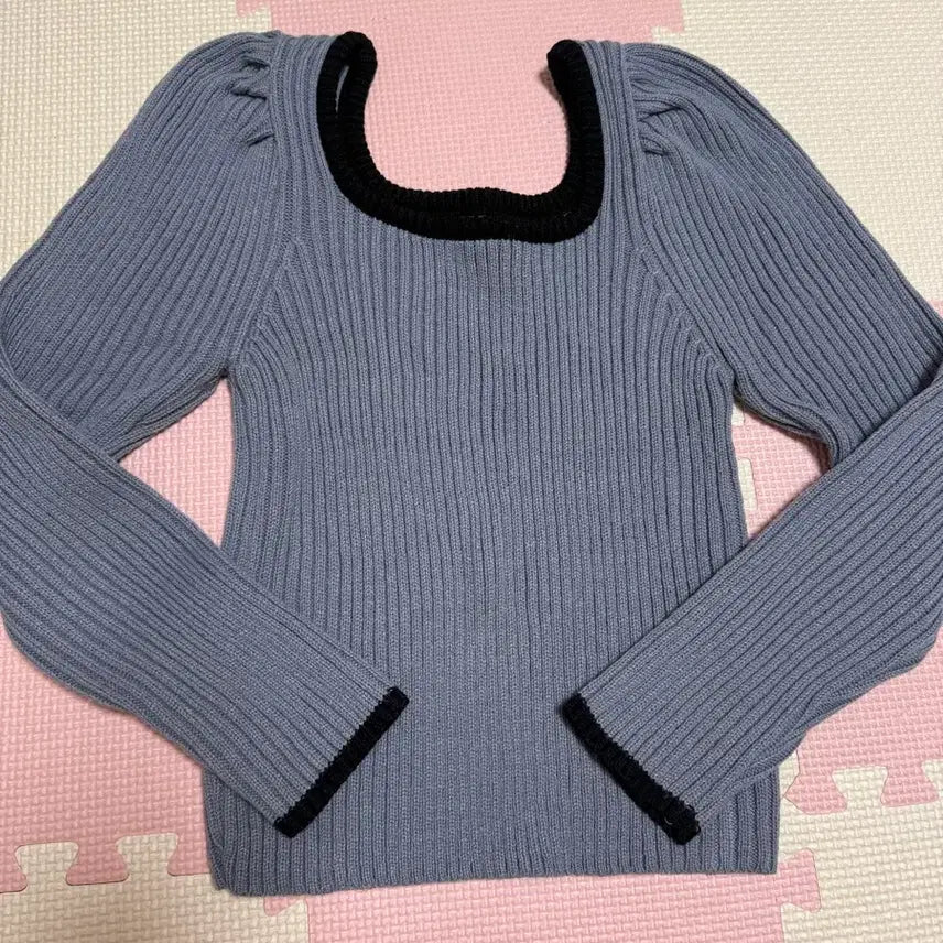 [BUNJANG] Square Neck Knit Top / 배색 스퀘어넥 니트 (착샷O)