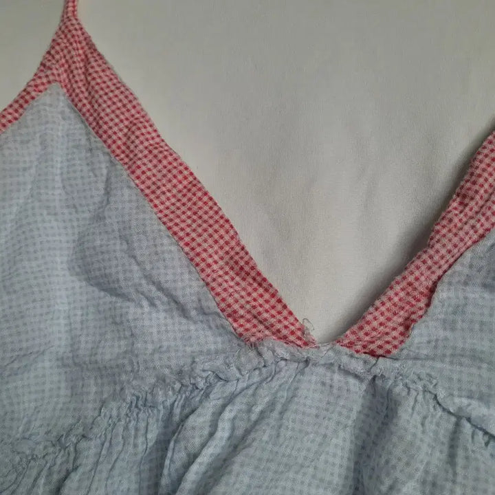 [BUNJANG] Free V-Neck Checkered Layered Top / [free] 체크 뷔스티에 나시 민소매 레이어드 탑