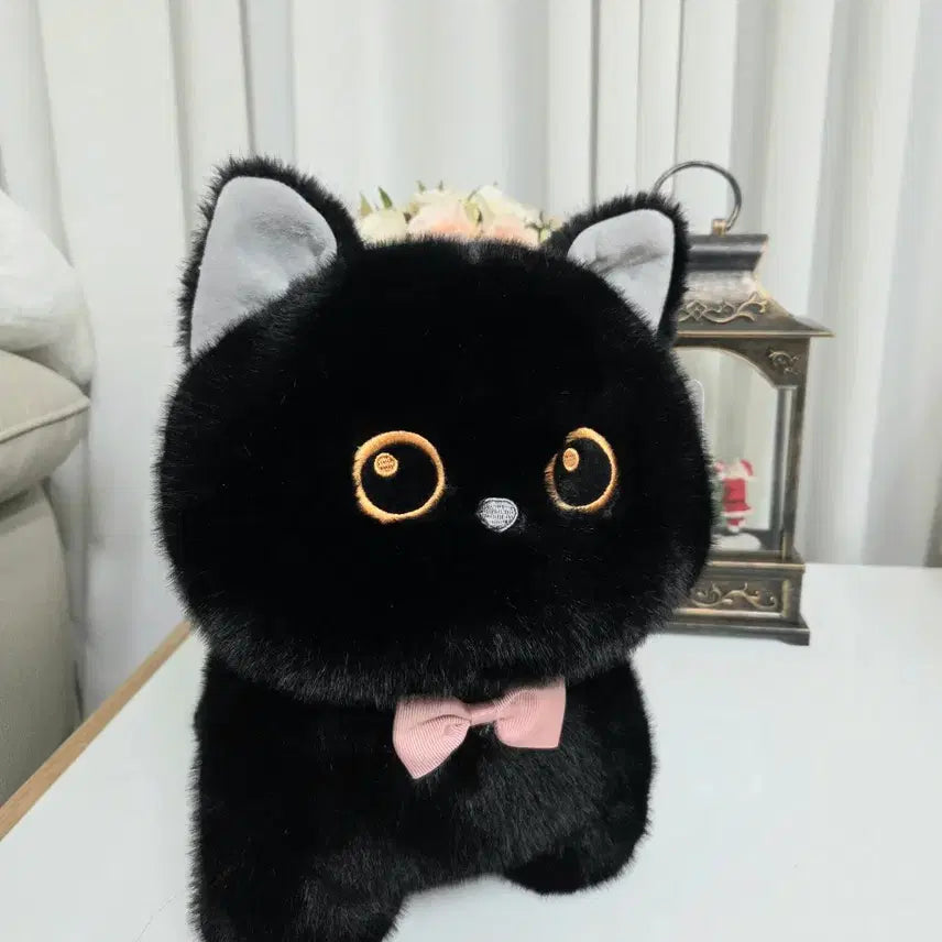 [BUNJANG] Black Cat Ribbon Plush Toy 34cm / 검은 고양이 리본 인형 새상품