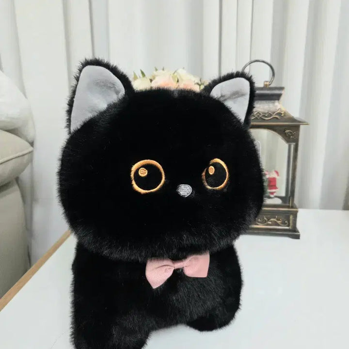 [BUNJANG] Black Cat Ribbon Plush Toy 34cm / 검은 고양이 리본 인형 새상품