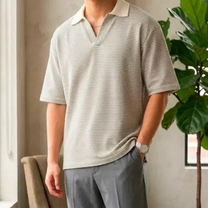 [BUNJANG] Solid Homme Striped Collar Knit Sweater / 솔리드옴므 카라 니트 52