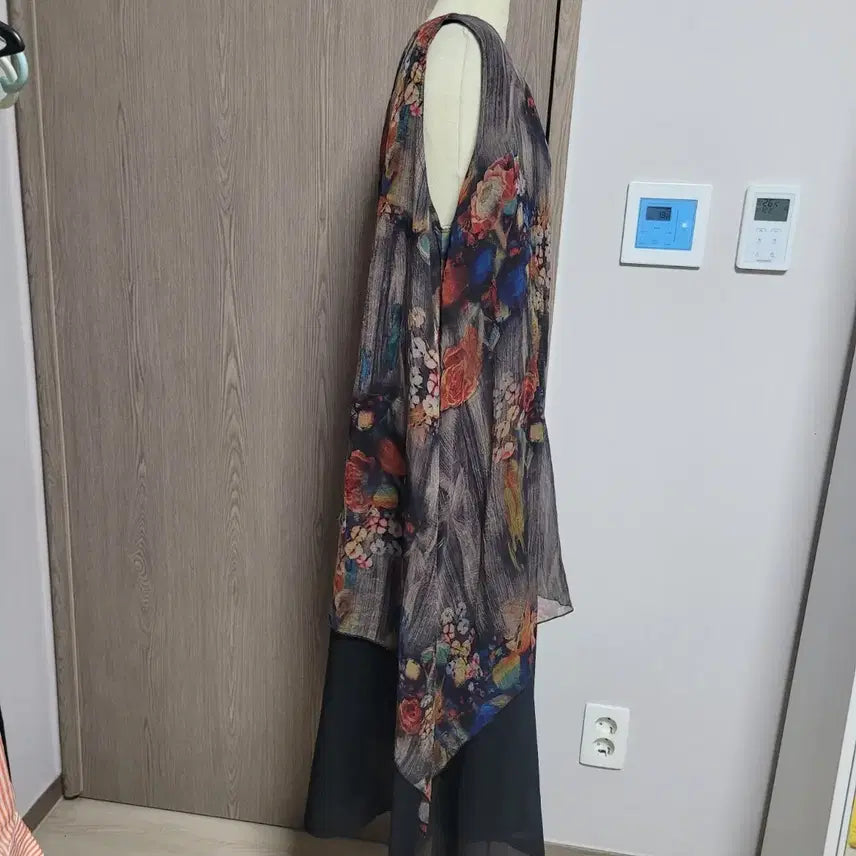 [BUNJANG] Flower Chiffon Long Dress - Size L / 고급스런  플라워 쉬폰 롱 원피스 L