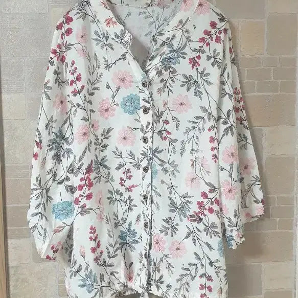 [BUNJANG] Floral Three-Quarter Sleeve Blouse / 여성 플라워7부남방(새옷)