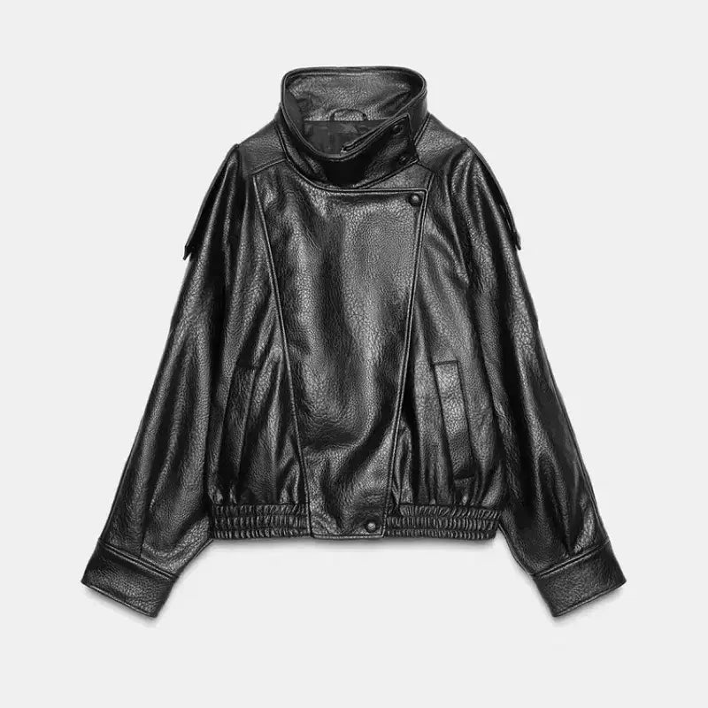 [BUNJANG] ZARA High-Neck Faux Leather Jacket / ZARA 자라 생로랑맛 하이넥 가죽자켓