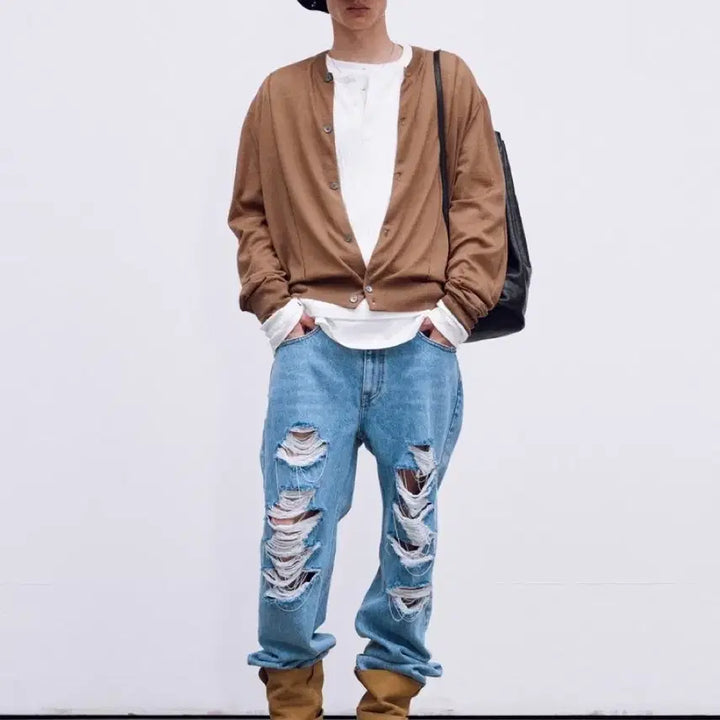 [BUNJANG] RECTO Jacquard Patch Sheer Cardigan / [새상품] 렉토 자카드 패치 시어 가디건