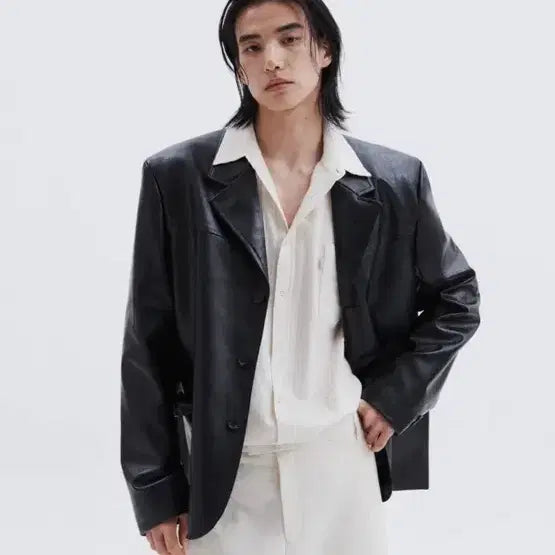 [BUNJANG] Lemad Vegan Leather Blazer Black Size 2 / 르마드 비건레더 블레이저 블랙 2사이즈
