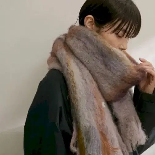 [BUNJANG] Purple Check Mohair Scarf / 보라색 체크 모헤어 머플러