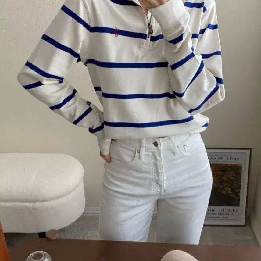 [BUNJANG] Polo Boys Stripe Half Zip Sweatshirt / 폴로 보이즈 스트라이프 반집업