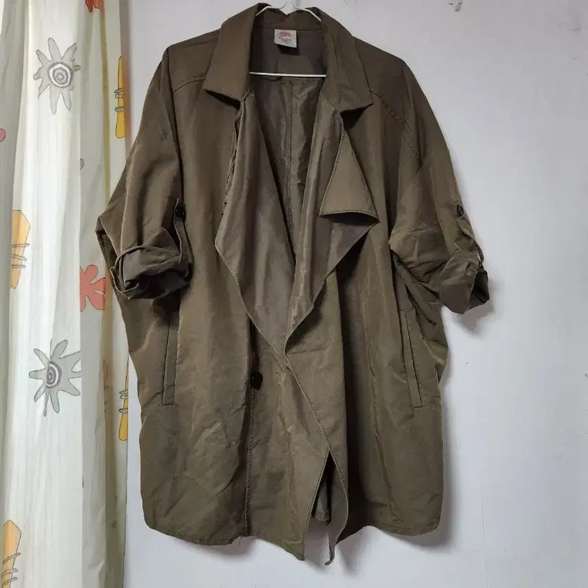 [BUNJANG] Khaki Trench Coat / 카키색 칠부 소매 롤업 트렌치 코트 F
