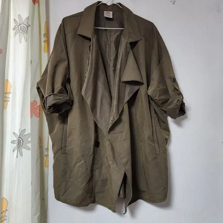 [BUNJANG] Khaki Trench Coat / 카키색 칠부 소매 롤업 트렌치 코트 F