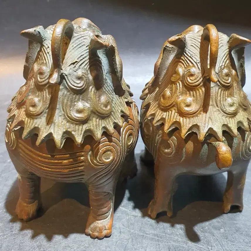 [BUNJANG] Pair of Brass Hatches Antique Decorative Sculptures / 적동/청동 해치 한쌍