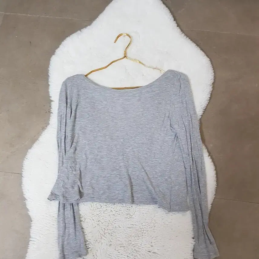 [BUNJANG] Gray Drape Long Sleeve T-shirt / 회색 드레이프 긴팔 티셔츠.55~66
