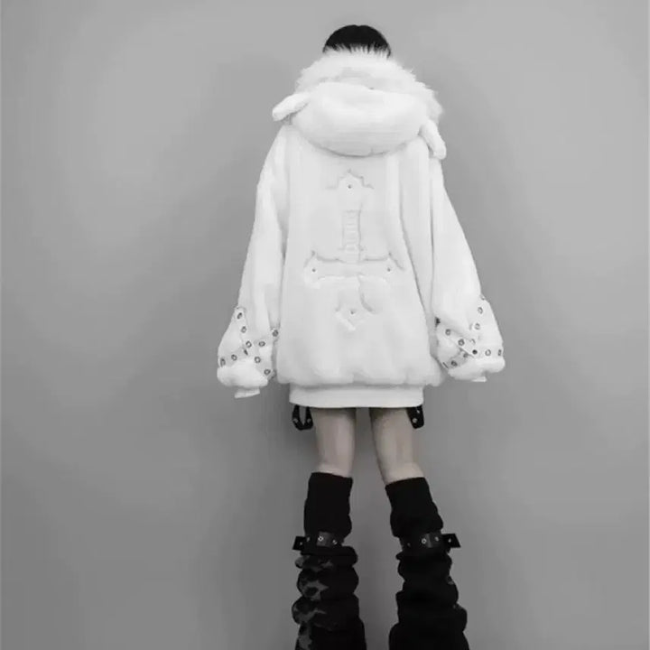 [BUNJANG] White Teddy Bear Fur Hoodie / 지뢰계 화이트 곰돌이 퍼 후드집업