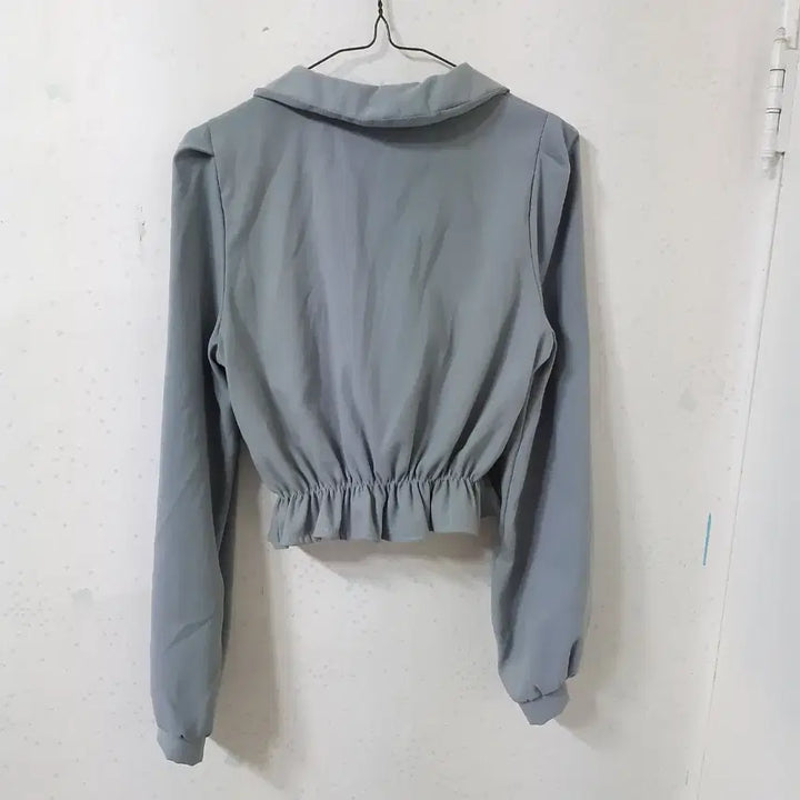 [BUNJANG] Gray Chiffon Crop Blouse / 그레이색 청순여리 둥근 카라 퍼프 크롭 블라우스