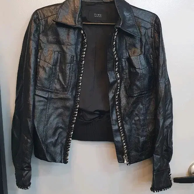[BUNJANG] Time (Hansem) Leather Jacket with Chain Detail / 한섬 타임 레더 체인장식자켓  82-94-160