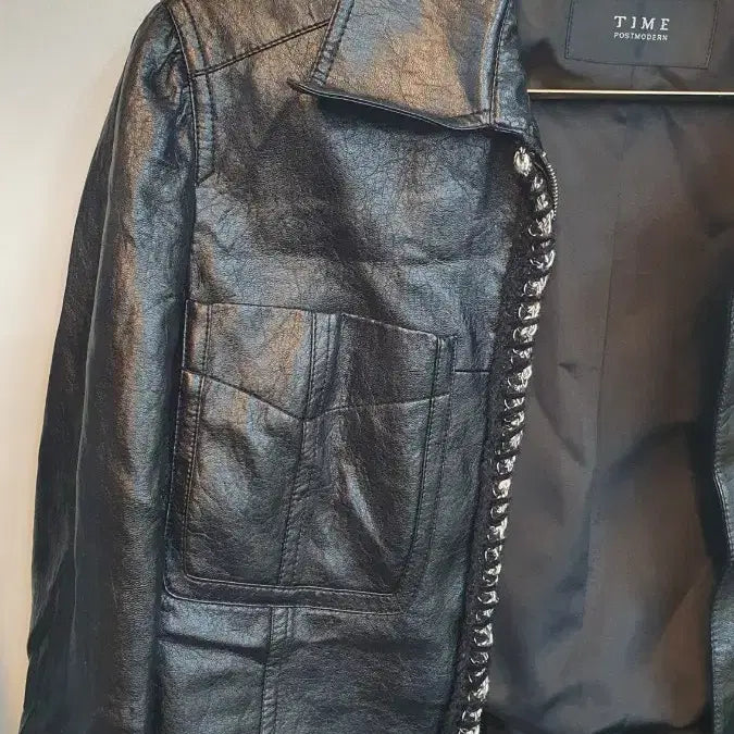 [BUNJANG] Time (Hansem) Leather Jacket with Chain Detail / 한섬 타임 레더 체인장식자켓  82-94-160