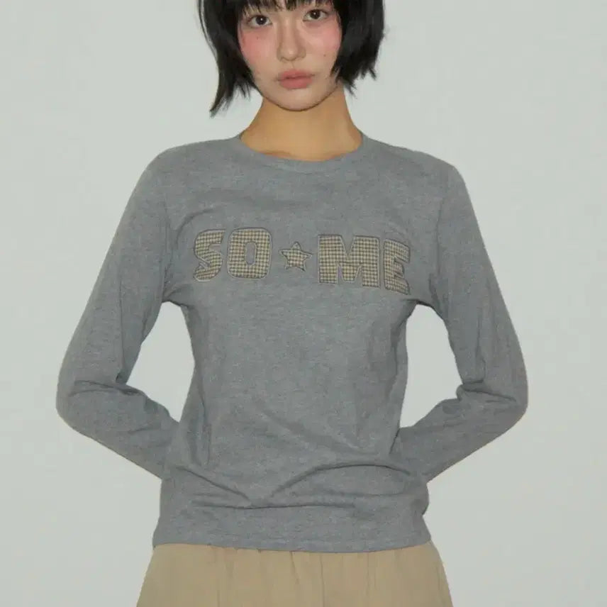[BUNJANG] Someplace Check Long Sleeve T-shirt Grey / 썸플레이스 체크 긴팔 롱슬리브 티셔츠 그레이