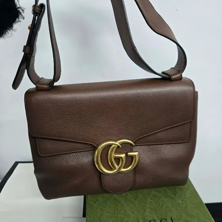 [BUNJANG] Gucci GG Marmont Brown Leather Shoulder Bag / [정품] 구찌 GG마몬트 브라운 레더 숄더백