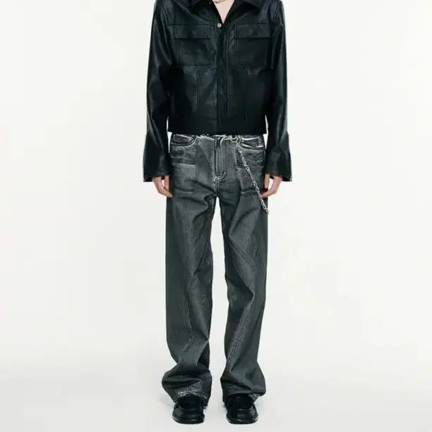 [BUNJANG] Allen Leather Trucker Jacket - Black, Size 2 / (새상품) 알렌느 레더 트러커 자켓/ 블랙, 2사이즈