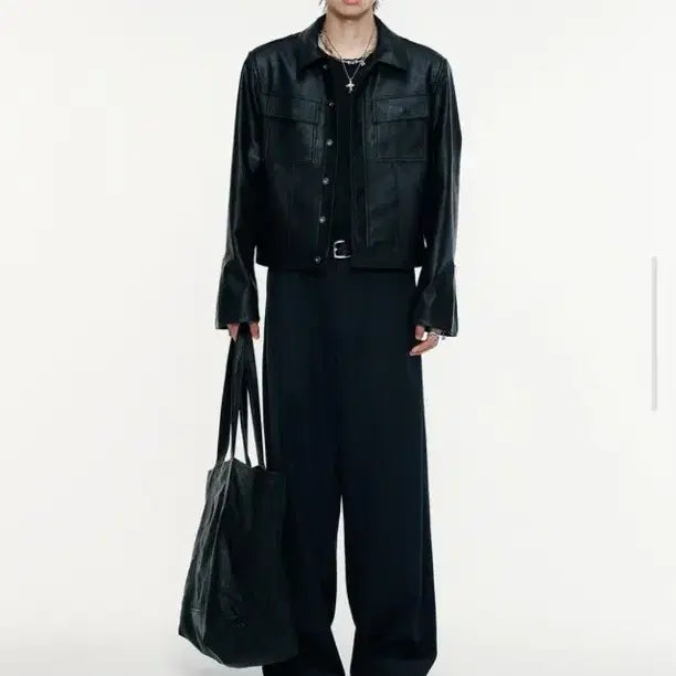 [BUNJANG] Allen Leather Trucker Jacket - Black, Size 2 / (새상품) 알렌느 레더 트러커 자켓/ 블랙, 2사이즈