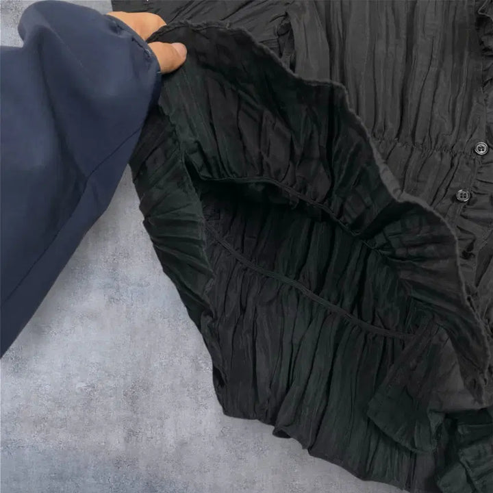 [BUNJANG] Zara Ruffle Shirred Banding Blouse / 자라 Zara 블랙 러플 셔링 밴딩 반팔 블라우스 M