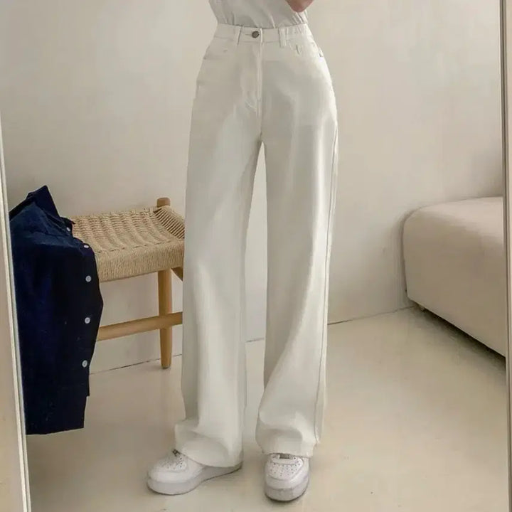 [BUNJANG] Ably White Wide-Leg Pants (Size S) / 에이블리 흰색 와이드 팬츠 s