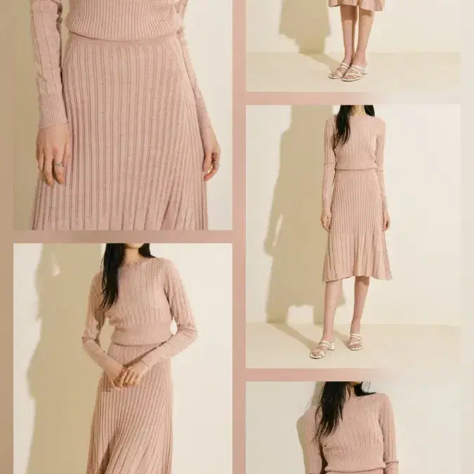 [BUNJANG] Blanche Daisy Knit Top and Skirt Set / 블랑쇼 데이지 니트 탑 니트 스커트 핑크베이지 베이지