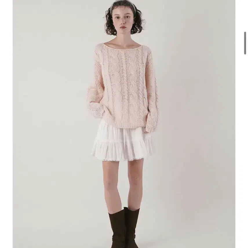 [BUNJANG] Without Summer Cinnamon Cable Knit Baby Pink / 위드아웃썸머 시나몬케이블니트 베이비핑크 실착1회