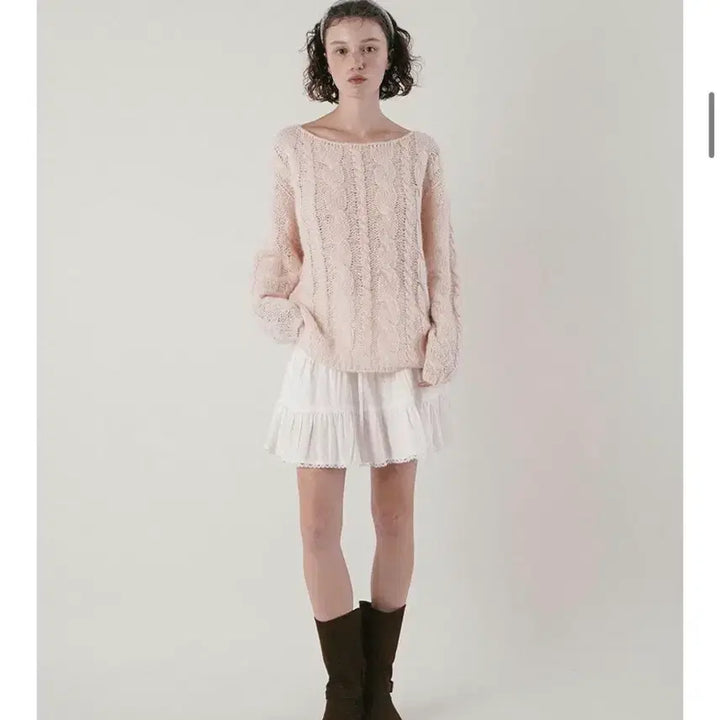 [BUNJANG] Without Summer Cinnamon Cable Knit Baby Pink / 위드아웃썸머 시나몬케이블니트 베이비핑크 실착1회