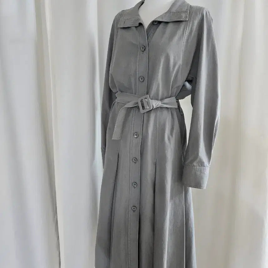 [BUNJANG] SYSTEM Long Shirt Dress Khaki Grey Size 66 / 시스템 셔츠 롱 원피스