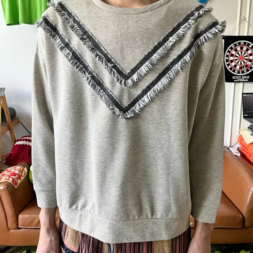 [BUNJANG] Anna Days Native Tassel Oversized Sweatshirt / 일본 빈티지 네이티브 에스닉 테슬 트리밍 오버사이즈 스웻셔츠 맨투맨