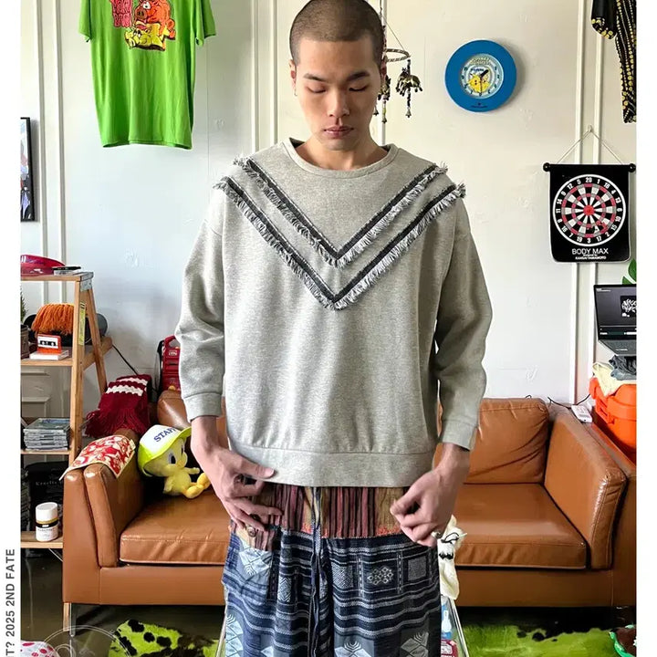 [BUNJANG] Anna Days Native Tassel Oversized Sweatshirt / 일본 빈티지 네이티브 에스닉 테슬 트리밍 오버사이즈 스웻셔츠 맨투맨