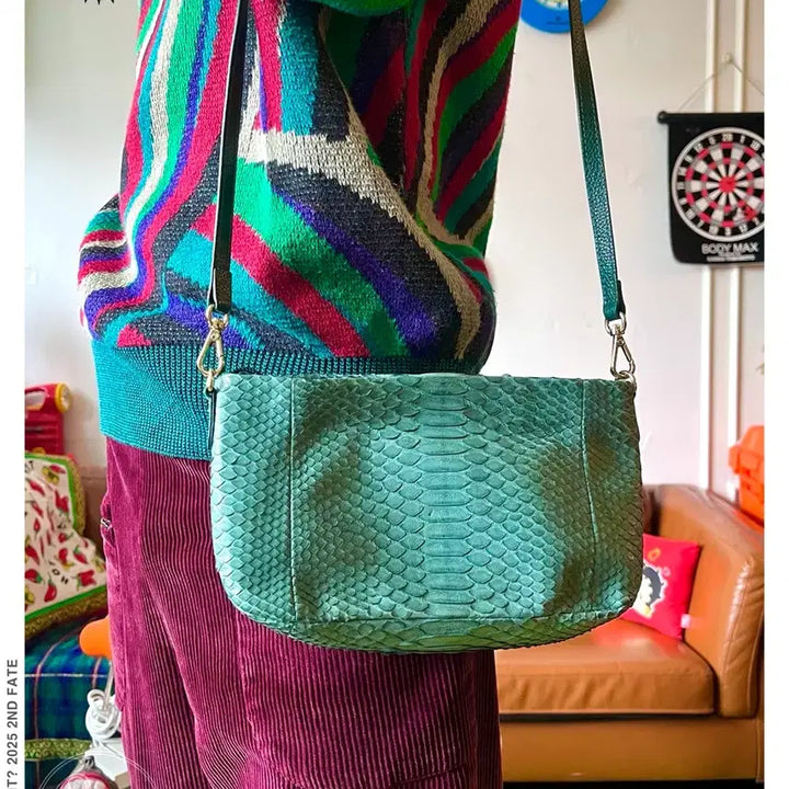 [BUNJANG] Western Real Python Leather Two-Way Crossbody Belt Bag / 웨스턴 리얼 파이톤 레더 뱀피 가죽 투웨이 크로스백 벨트백 가방