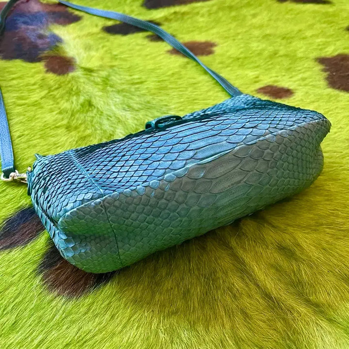 [BUNJANG] Western Real Python Leather Two-Way Crossbody Belt Bag / 웨스턴 리얼 파이톤 레더 뱀피 가죽 투웨이 크로스백 벨트백 가방