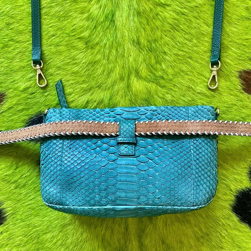 [BUNJANG] Western Real Python Leather Two-Way Crossbody Belt Bag / 웨스턴 리얼 파이톤 레더 뱀피 가죽 투웨이 크로스백 벨트백 가방