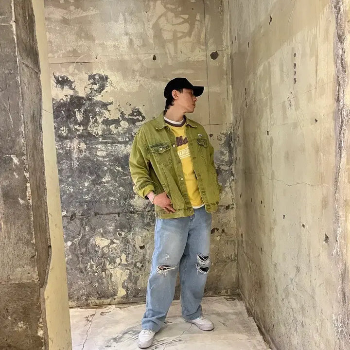 [BUNJANG] Olive Green Denim Jacket / 올리브그린색감 데님자켓