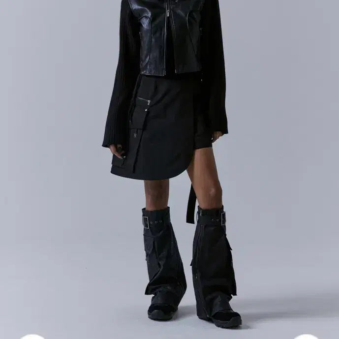 [BUNJANG] 2-way Collar Knit Sleeve Vintage Leather Jacket / 2-way Collar Knit Sleeve Vintage Leather