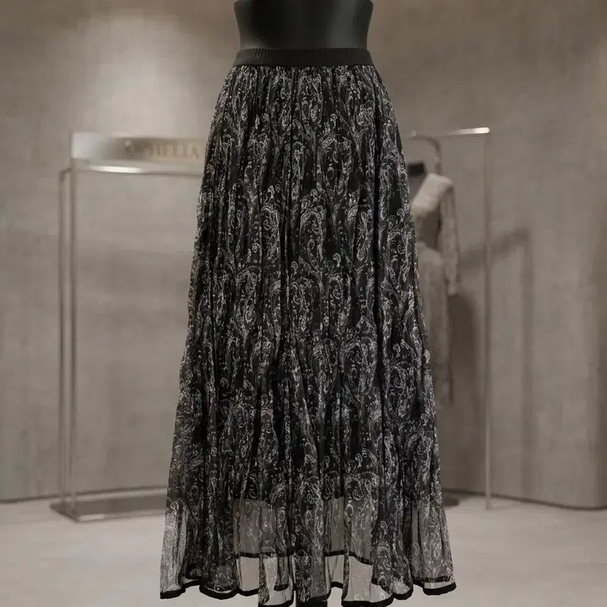 [BUNJANG] Paisley Chiffon Long Skirt / A급/24~26/블랙안감 페이즐리 쉬폰 롱 스커트