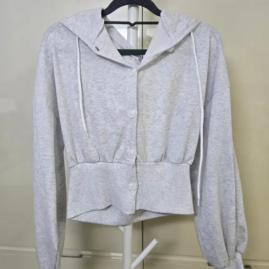 [BUNJANG] Button-Up Cropped Hoodie - Light Grey / 버튼업 크롭 후드티 라이트 그레이