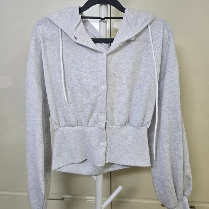 [BUNJANG] Button-Up Cropped Hoodie - Light Grey / 버튼업 크롭 후드티 라이트 그레이