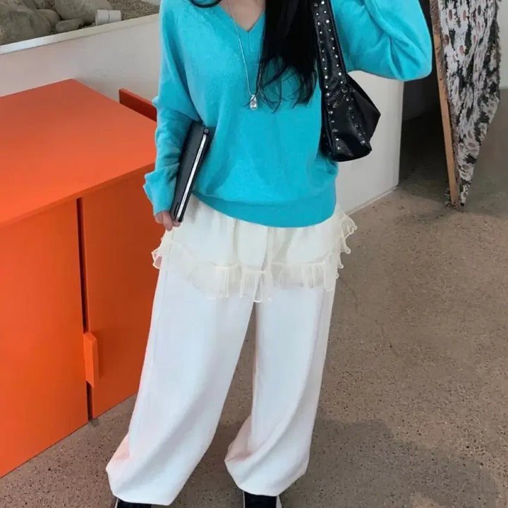 [BUNJANG] Lace Layered Banding Jogger Pants / 레이스 레이어드 밴딩 조거 팬츠